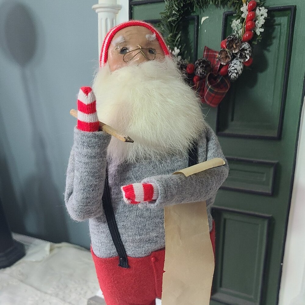 Early 1988 Byers Choice Santa Red Stocking Cap Long List Checking Naughty Nice